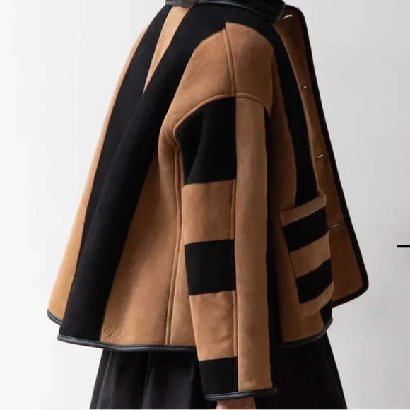 CawleyStriped Shearling Avis Jacket in Black & Tan